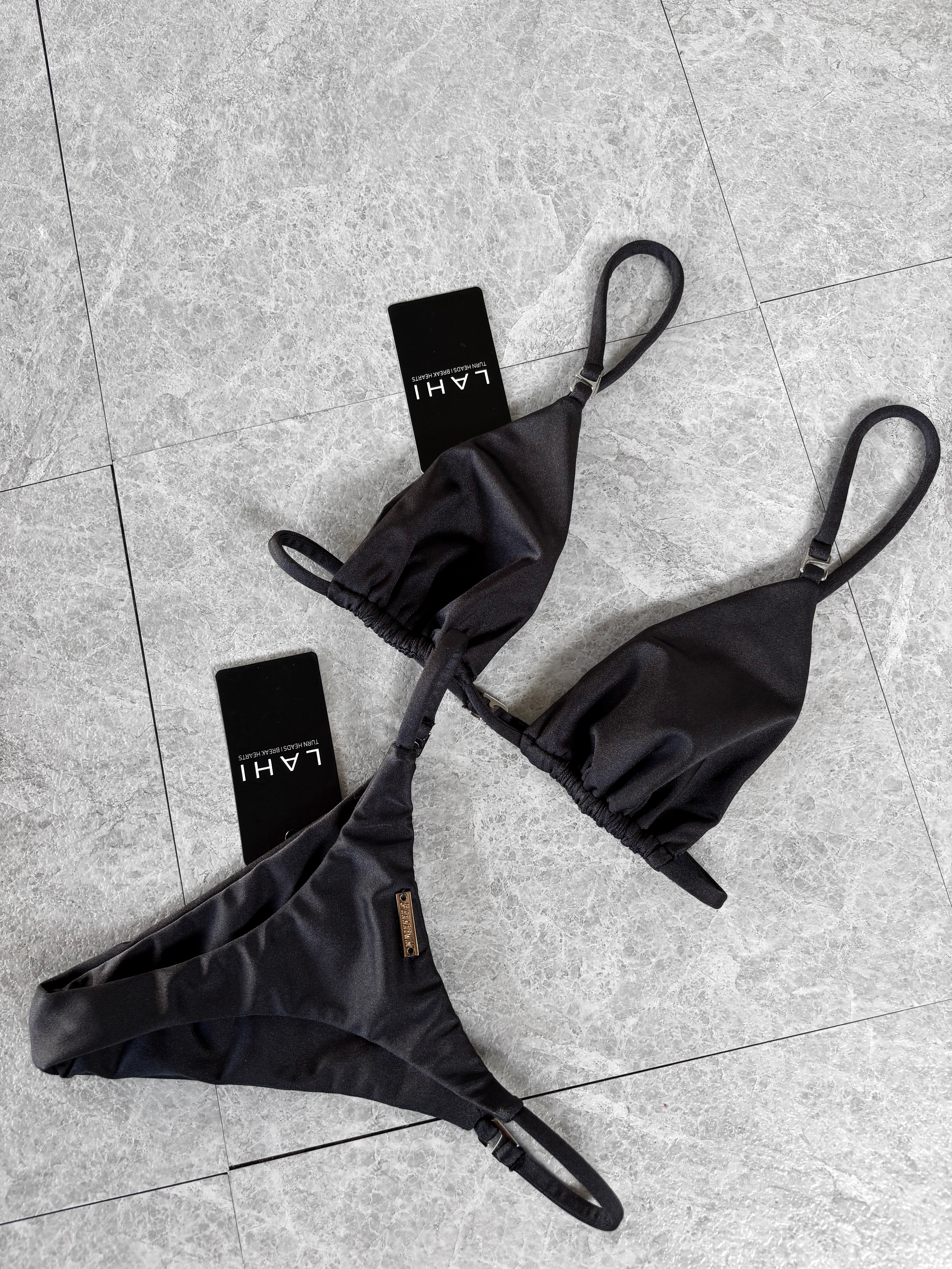 Saia Adjustable Triangle Tankini Top - Metallic Charcoal